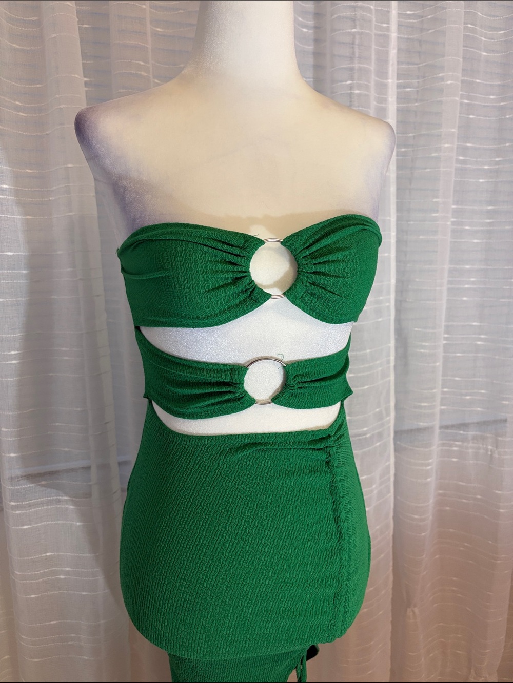 Emerald Green Strapless Cutout Mini Dress with Ring Accents